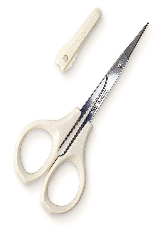 Humbee Eyebrow Scissors Self Care Tools Small Scissors for Facial, Nose, Eyebrow, Mustache, and Beard Hair Trimming & Grooming, Straight Edge, White Short Cap - Image 1
